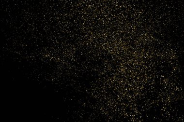 Altın glitter doku siyah izole. Amber parçacıklar renk. Kutlama arka plan. Altın patlama konfeti. Vektör çizim, eps 10.