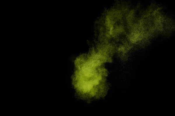 Siyah Arka Plan Üzerine Açık Yeşil Toz Patlama Renkli Toz — Stok fotoğraf