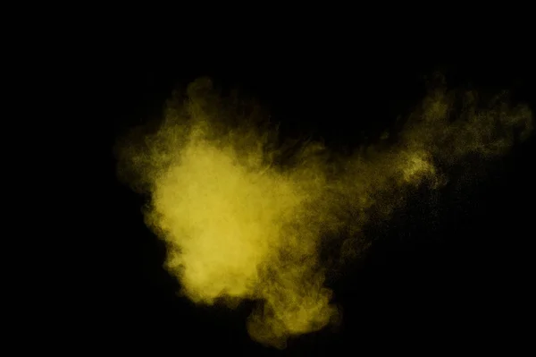 Explosion Poudre Jaune Sur Fond Noir Nuage Poudre Colorée Poussière — Photo