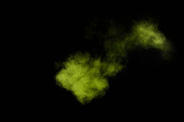 Вибух Світло Зеленого Порошку Чорному Тлі Кольорова Хмара Порошку Барвистий — стокове фото