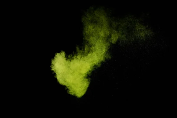 Esplosione Polvere Verde Chiaro Sfondo Nero Nuvola Polvere Colorata Polvere — Foto Stock