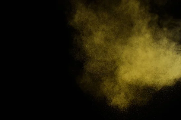 Yellow Powder Explosion Black Background Colored Powder Cloud Colorful Dust — Stock Photo, Image