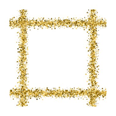 Altın çerçeve glitter doku üzerinde beyaz izole. El ilanı, kart, banner tasarımı, web, kapak, poster için düzenlenebilir bir şablona... Kutlama arka plan. Altın patlama konfeti. Vektör çizim, eps 10.