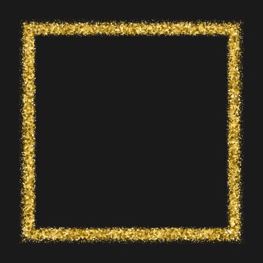 Altın çerçeve. Glitter doku siyah izole. Düzenlenebilir bir şablona. Işıltılı kutlama arka plan. Altın patlama konfeti. Vektör çizim, eps 10.