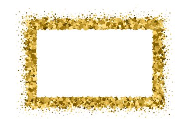 Altın çerçeve. Parıltı dokusu beyaza izole edilmiş. Düzenlenebilir şablon. Parlak bir kutlama geçmişi. Altın konfeti patlaması. Vektör illüstrasyonuName.
