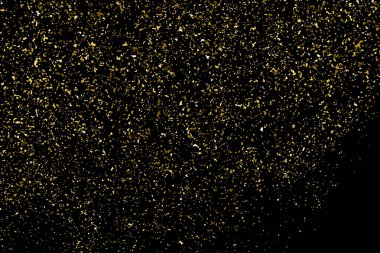 Altın glitter doku siyah izole. Amber parçacıklar renk. Kutlama arka plan. Altın patlama konfeti. Tasarım öğeleri bir bit eşlem. Raster Kopyala.