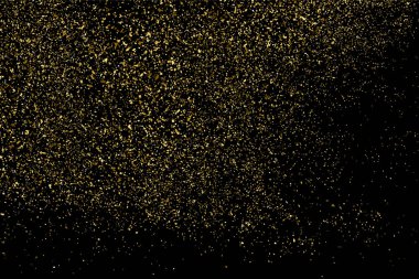 Altın glitter doku siyah izole. Amber parçacıklar renk. Kutlama arka plan. Altın patlama konfeti. Tasarım öğeleri bir bit eşlem. Raster Kopyala.