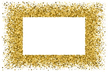Altın çerçeve glitter doku üzerinde beyaz izole. El ilanı, kart, banner tasarımı, web, kapak, poster için bit eşlem şablonu... Kutlama arka plan. Altın patlama konfeti. Raster Kopyala.