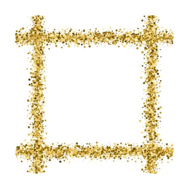 Altın çerçeve glitter doku üzerinde beyaz izole. El ilanı, kart, banner tasarımı, web, kapak, poster için bit eşlem şablonu... Kutlama arka plan. Altın patlama konfeti. Raster Kopyala.