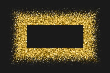 Altın çerçeve glitter doku siyah izole. El ilanı, kart, banner tasarımı, web, kapak, poster için bit eşlem şablonu... Kutlama arka plan. Altın patlama konfeti. Raster Kopyala.