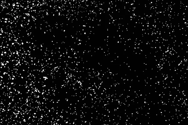 在黑色背景上查出的白色颗粒纹理 灰尘覆盖 浅色杂色颗粒 雪元素 位图设计元素 栅格复制 — 图库照片