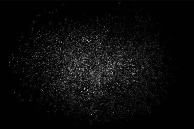 Siyah arka plan üzerine izole beyaz grenli doku. Toz kaplaması. Hafif renkli gürültü granül. Kar öğeleri. Tasarım öğeleri bir bit eşlem. Raster Kopyala.