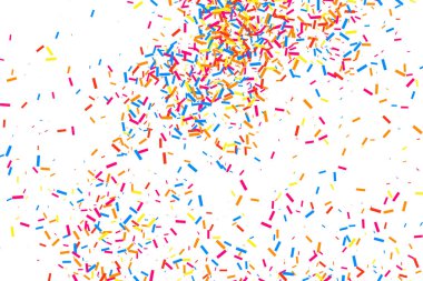 Renkli patlama konfeti. Beyaz arka plan üzerinde izole grenli soyut çok renkli doku. Tasarım öğeleri bir bit eşlem. Raster Kopyala.