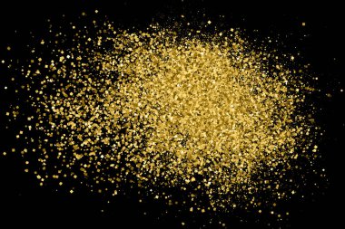 Altın glitter doku siyah izole. Amber parçacıklar renk. Kutlama arka plan. Altın patlama konfeti. Vektör çizim, eps 10.