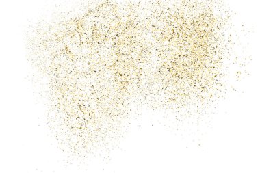 Altın Glitter doku üzerinde beyaz izole. Amber parçacıklar renk. Kutlama arka plan. Altın patlama konfeti. Tasarım öğesi. Vektör çizim, Eps 10.