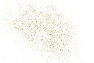Altın Glitter doku üzerinde beyaz izole. Amber parçacıklar renk. Kutlama arka plan. Altın patlama konfeti. Tasarım öğesi. Vektör çizim, Eps 10.
