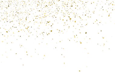 Altın Glitter doku üzerinde beyaz izole. Amber parçacıklar renk. Kutlama arka plan. Altın patlama konfeti. Tasarım öğesi. Vektör çizim, Eps 10.