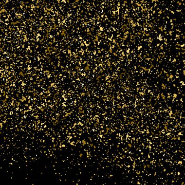 Siyah üzerine izole edilmiş altın rengi parıltı dokusu. Amber Parçacık Rengi. Kutlama arkaplanı. Altın Konfeti Patlaması. Tasarım elementi. Vektör İllüstrasyonu, Eps 10.
