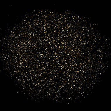 Siyah üzerine izole edilmiş altın rengi parıltı dokusu. Amber Parçacık Rengi. Kutlama arkaplanı. Altın Konfeti Patlaması. Tasarım elementi. Vektör İllüstrasyonu, Eps 10.