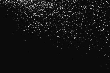 Siyah arka planda izole edilmiş beyaz kumlu doku. Toz tabakası. Açık renkli ses tanecikleri. Kar vektörü elementleri Görüntü, 10 Pound.