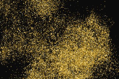 Yuvarlak altın Glitter doku siyah izole. Amber parçacıklar renk. Kutlama arka plan. Altın patlama konfeti. Vektör çizim, Eps 10.