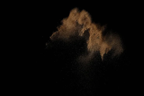 Explosion Sableuse Isolée Sur Fond Noir Nuage Sable Abstrait — Photo