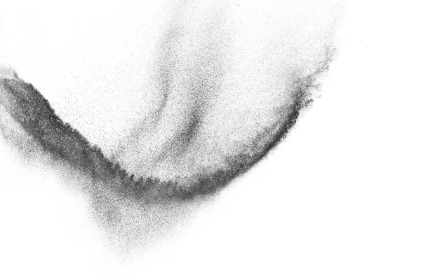 Explosões Partículas Negras Isoladas Fundo Branco Textura Sobreposição Poeira Abstrata — Fotografia de Stock
