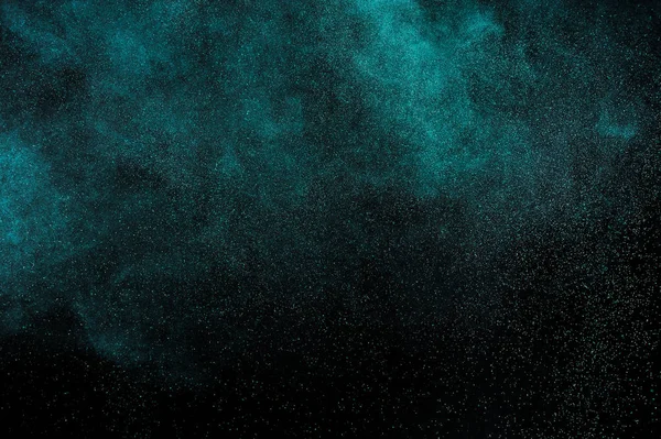 黒い背景にアクアマリン粉塵爆発 グリーン色の雲 色塵爆発します モーション ペイント ホーリーを凍結します — ストック写真