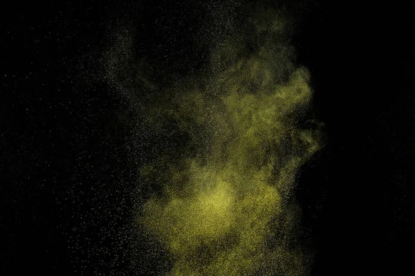 Explosão Ouro Fundo Preto Nuvem Amarela Poeira Dourada Explode Congelar — Fotografia de Stock