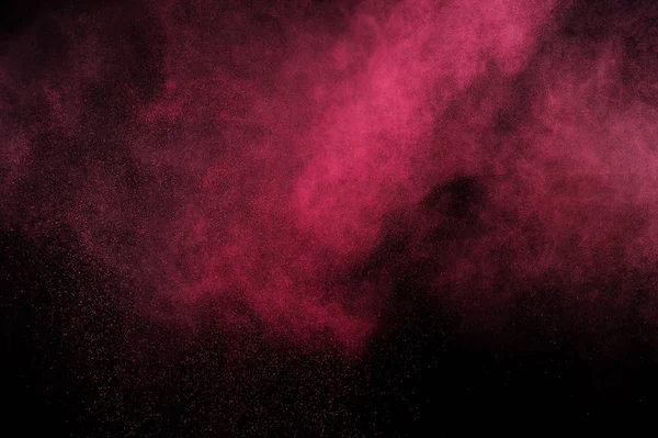 Magentapulver Explodiert Auf Schwarzem Hintergrund Rosa Wolke Roter Staub Explodiert — Stockfoto