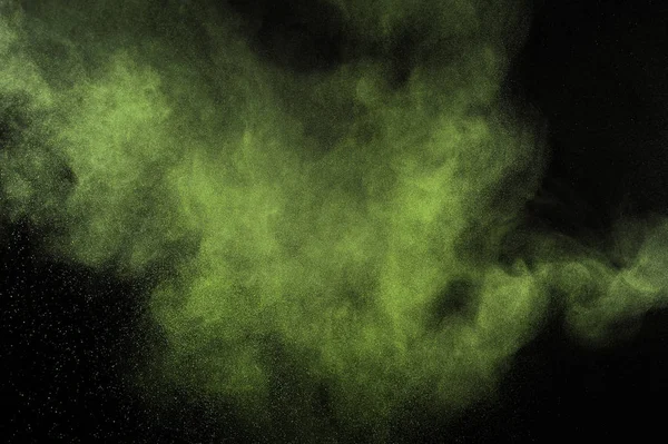 Explosion Poudre Vert Clair Sur Fond Noir Nuage Couleur Citron — Photo