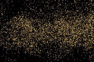 Altın glitter doku siyah izole. Amber parçacıklar renk. Kutlama arka plan. Konfeti altın patlama.