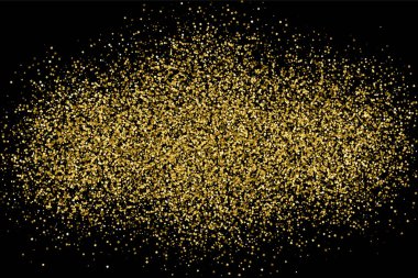 Altın glitter doku siyah izole. Amber parçacıklar renk. Kutlama arka plan. Konfeti altın patlama.