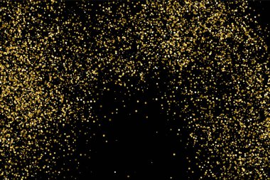 Altın glitter doku siyah izole. Amber parçacıklar renk. Kutlama arka plan. Altın patlama konfeti. Vektör çizim, eps 10.