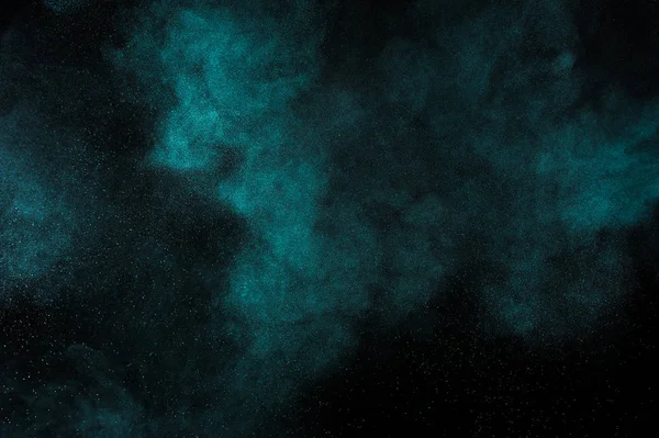 黒い背景にアクアマリン粉塵爆発 グリーン色の雲 色塵爆発します モーション ペイント ホーリーを凍結します — ストック写真