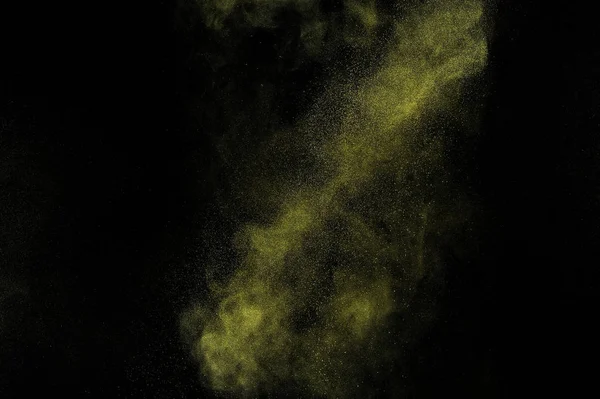 Gold Powder Explosion Black Background Yellow Cloud Golden Dust Explode — Stock Photo, Image