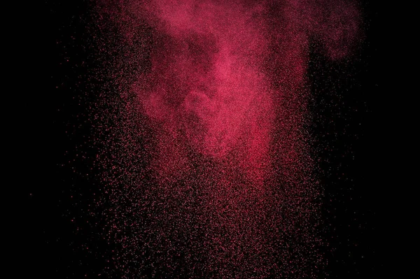 Explosão Magenta Fundo Preto Nuvem Rosa Poeira Vermelha Explode Congelar — Fotografia de Stock