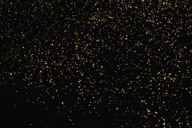 Siyah üzerine izole edilmiş altın rengi parıltı dokusu. Amber Parçacık Rengi. Kutlama arkaplanı. Altın Konfeti Patlaması. Tasarım elementi. Vektör İllüstrasyonu, Eps 10.