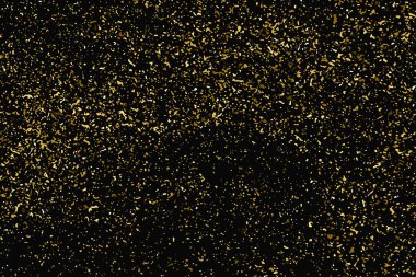 Siyah üzerine izole edilmiş altın rengi parıltı dokusu. Amber Parçacık Rengi. Kutlama arkaplanı. Altın Konfeti Patlaması. Tasarım elementi. Vektör İllüstrasyonu, Eps 10.
