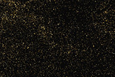 Siyah üzerine izole edilmiş altın rengi parıltı dokusu. Amber Parçacık Rengi. Kutlama arkaplanı. Altın Konfeti Patlaması. Tasarım elementi. Vektör İllüstrasyonu, Eps 10.