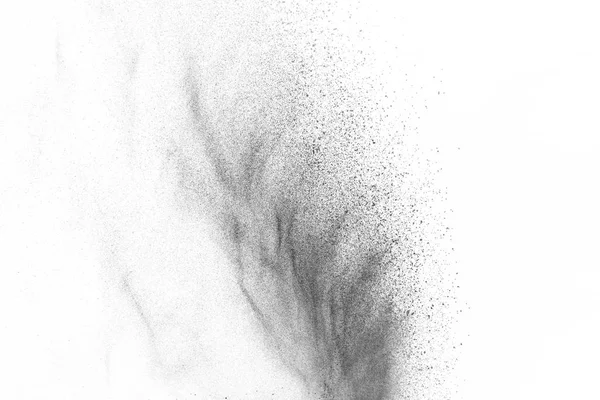 Black Particles Explosion Isolated White Background Abstract Dust Overlay Texture — Stock Photo, Image