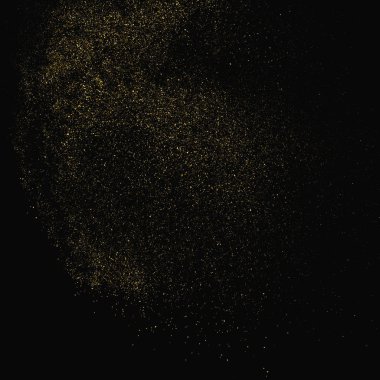 Siyah üzerine izole edilmiş altın rengi parıltı dokusu. Amber Parçacık Rengi. Kutlama arkaplanı. Altın Konfeti Patlaması. Tasarım elementi. Vektör İllüstrasyonu, Eps 10.