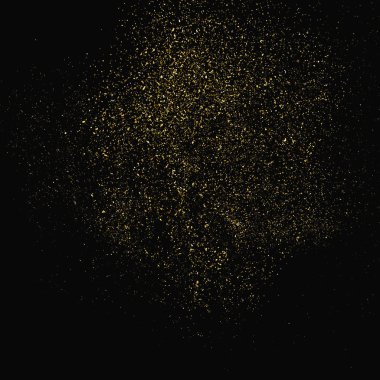 Siyah üzerine izole edilmiş altın rengi parıltı dokusu. Amber Parçacık Rengi. Kutlama arkaplanı. Altın Konfeti Patlaması. Tasarım elementi. Vektör İllüstrasyonu, Eps 10.
