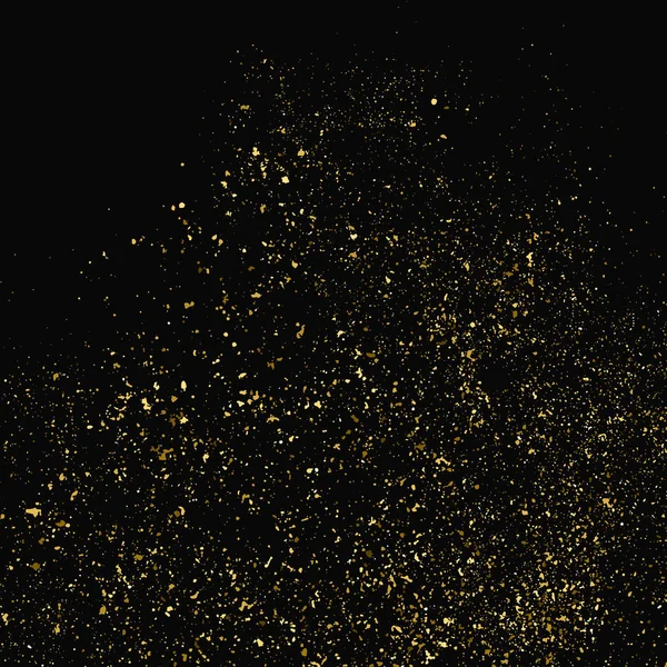 Siyah üzerine izole edilmiş altın rengi parıltı dokusu. Amber Parçacık Rengi. Kutlama arkaplanı. Altın Konfeti Patlaması. Tasarım elementi. Vektör İllüstrasyonu, Eps 10.