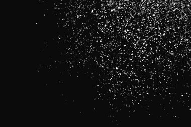 Siyah arka plan üzerine izole beyaz grenli doku. Toz kaplaması. Hafif renkli gürültü granül. Kar vektör öğeleri. Dijital olarak oluşturulan görüntü. İllüstrasyon, Eps 10.
