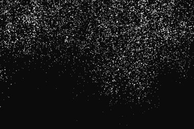 Siyah arka plan üzerine izole beyaz grenli doku. Toz kaplaması. Hafif renkli gürültü granül. Kar vektör öğeleri. Dijital olarak oluşturulan görüntü. İllüstrasyon, Eps 10.