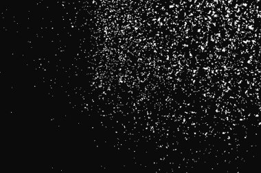 Siyah arka plan üzerine izole beyaz grenli doku. Toz kaplaması. Hafif renkli gürültü granül. Kar vektör öğeleri. Dijital olarak oluşturulan görüntü. İllüstrasyon, Eps 10.