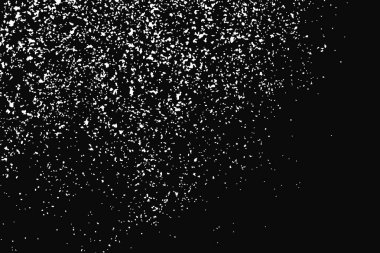 Siyah arka plan üzerine izole beyaz grenli doku. Toz kaplaması. Hafif renkli gürültü granül. Kar vektör öğeleri. Dijital olarak oluşturulan görüntü. İllüstrasyon, Eps 10.