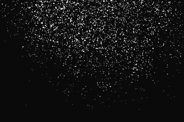 Siyah arka plan üzerine izole beyaz grenli doku. Toz kaplaması. Hafif renkli gürültü granül. Kar vektör öğeleri. Dijital olarak oluşturulan görüntü. İllüstrasyon, Eps 10.