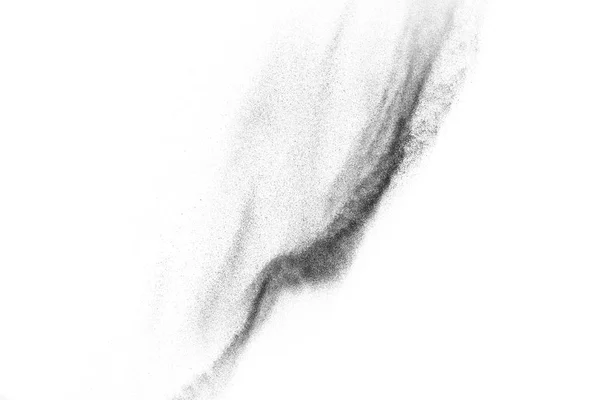 Έκρηξη Μαύρων Σωματιδίων Απομονώθηκε Λευκό Φόντο Αφηρημένη Υφή Επικάλυψης Σκόνης — Φωτογραφία Αρχείου